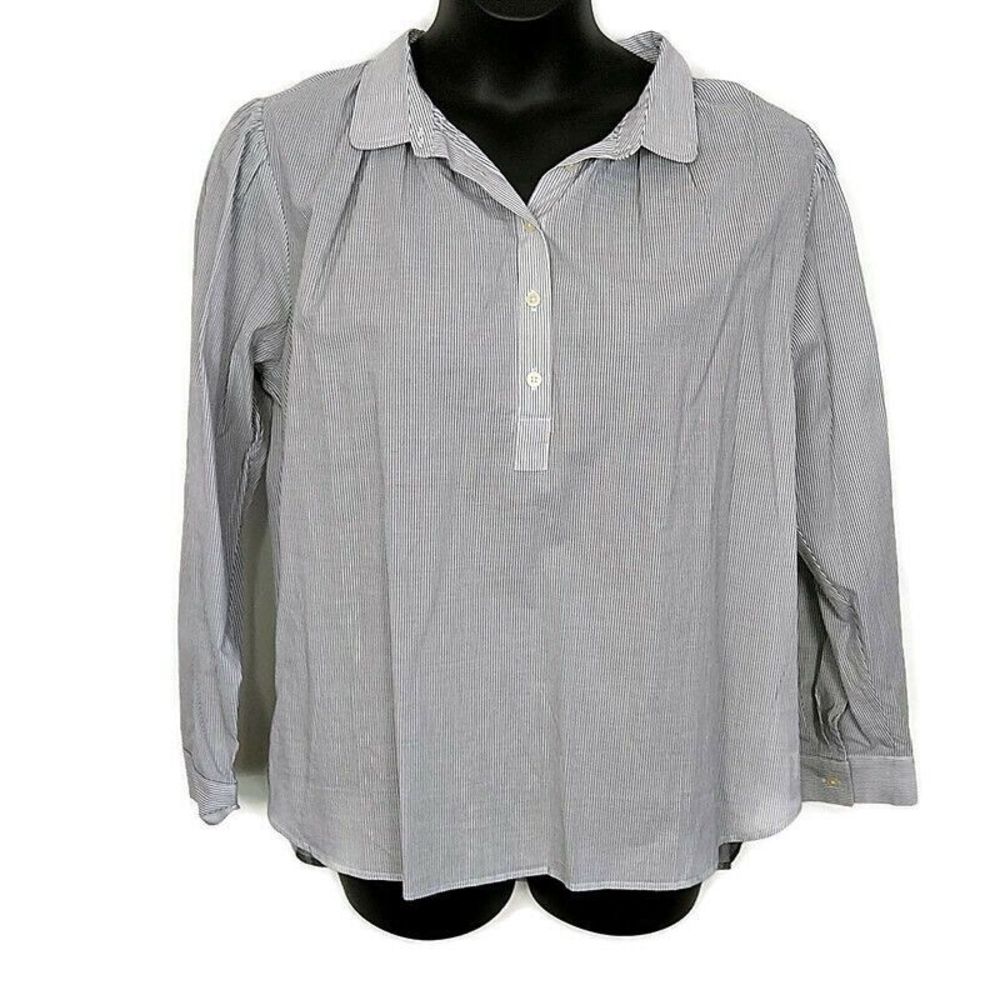 NWT LOFT Striped Popover Blouse Button Front Collared Casual sz 16 Preppy